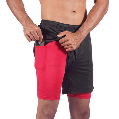 2 in 1 Active Shorts - Black & Red